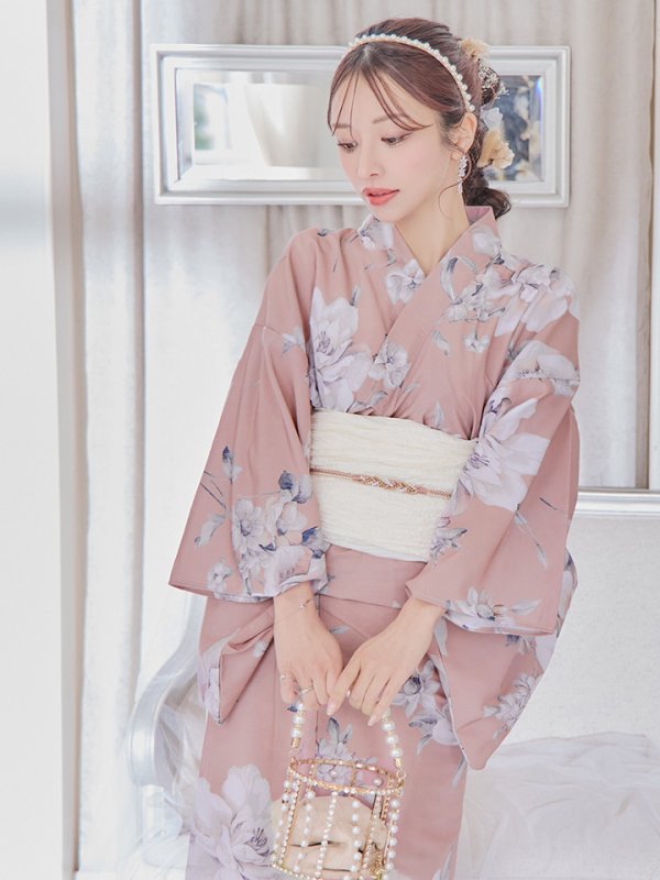 画像16: 【即日発送】大人スウィート/くすみピンク椿浴衣 【浴衣３点セット 浴衣/帯/下駄】[YMT] (16)