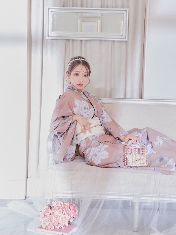 画像18: 【即日発送】大人スウィート/くすみピンク椿浴衣 【浴衣３点セット 浴衣/帯/下駄】[YMT] (18)