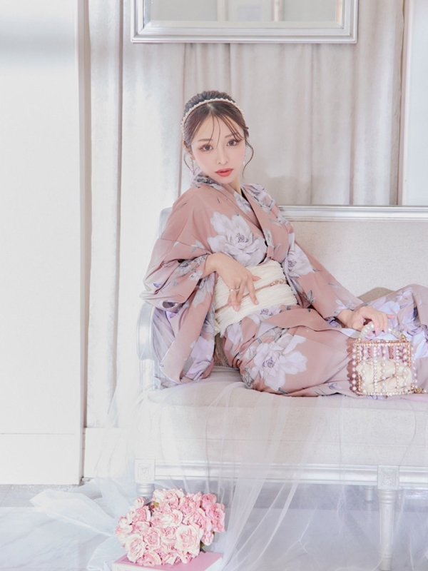 画像20: 【即日発送】大人スウィート/くすみピンク椿浴衣 【浴衣３点セット 浴衣/帯/下駄】[YMT] (20)