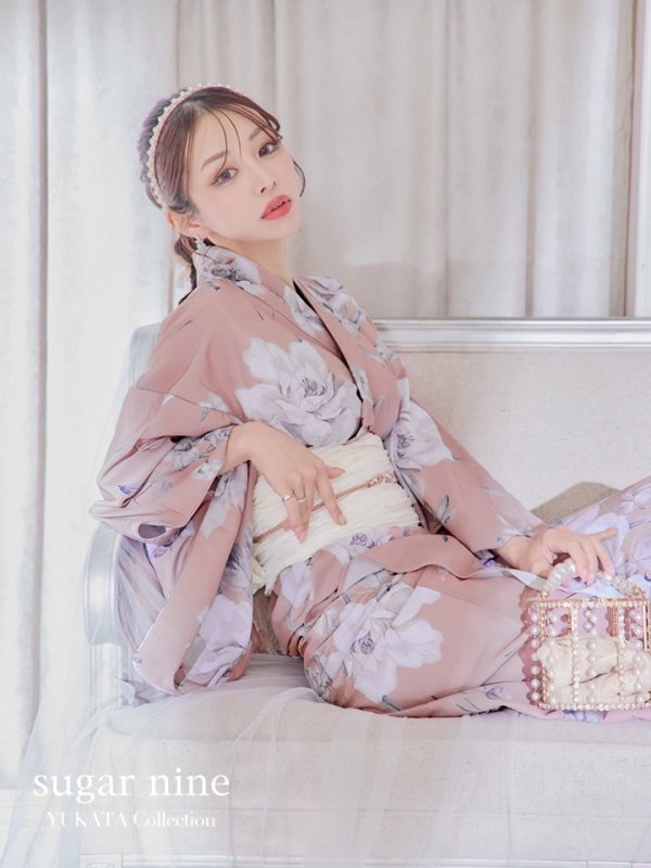 画像3: 【即日発送】大人スウィート/くすみピンク椿浴衣 【浴衣３点セット 浴衣/帯/下駄】[YMT] (3)