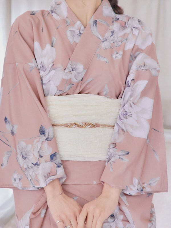 画像5: 【即日発送】大人スウィート/くすみピンク椿浴衣 【浴衣３点セット 浴衣/帯/下駄】[YMT] (5)