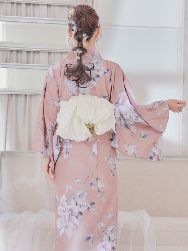 画像8: 【即日発送】大人スウィート/くすみピンク椿浴衣 【浴衣３点セット 浴衣/帯/下駄】[YMT] (8)