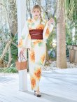 画像4: 【即日発送】【浴衣】アイボリー×ひまわりストライプ柄浴衣 向日葵   OBI-siwa-200-kj-10-TRC / HIMO-900-yn-7-MOC / YA-68-kn-W / HEKO-800-sb-5-W / GETA-02-ok-2-IV [YMT] (4)