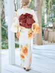 画像8: 【即日発送】【浴衣】アイボリー×ひまわりストライプ柄浴衣 向日葵   OBI-siwa-200-kj-10-TRC / HIMO-900-yn-7-MOC / YA-68-kn-W / HEKO-800-sb-5-W / GETA-02-ok-2-IV [YMT] (8)