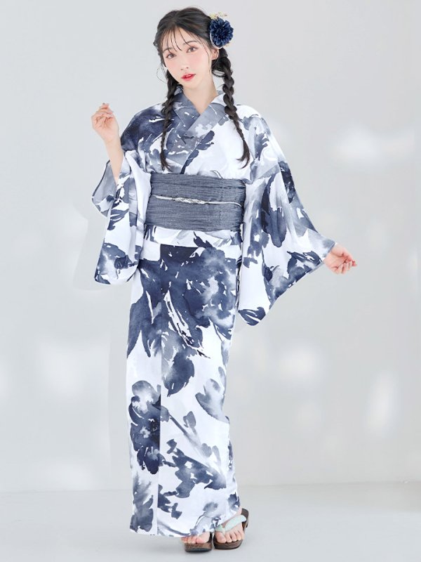 画像4: 【即日発送】Riuコラボ 水彩グラデーション椿浴衣【浴衣３点セット 浴衣/帯/下駄】[YMT] (4)