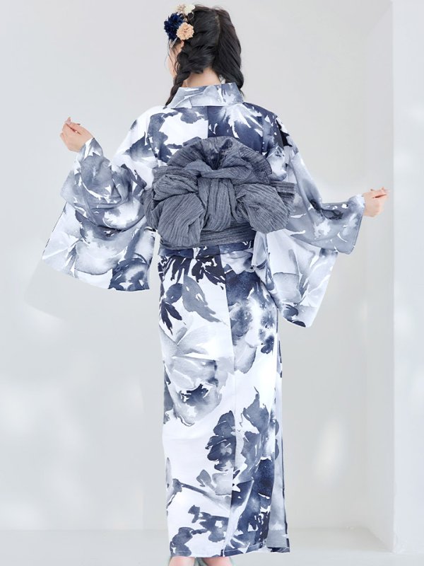 画像8: 【即日発送】Riuコラボ 水彩グラデーション椿浴衣【浴衣３点セット 浴衣/帯/下駄】[YMT] (8)