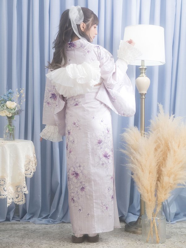 画像9: 【浴衣セール！】【即日発送】可憐なパープルxホワイト牡丹浴衣【浴衣３点セット 浴衣/帯/下駄】[YMT] (9)
