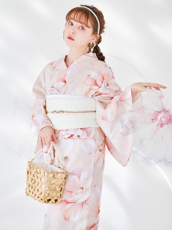 画像9: 【即日発送】くすみピンクスウィート牡丹浴衣【浴衣３点セット 浴衣/帯/下駄】[/YMT] (9)