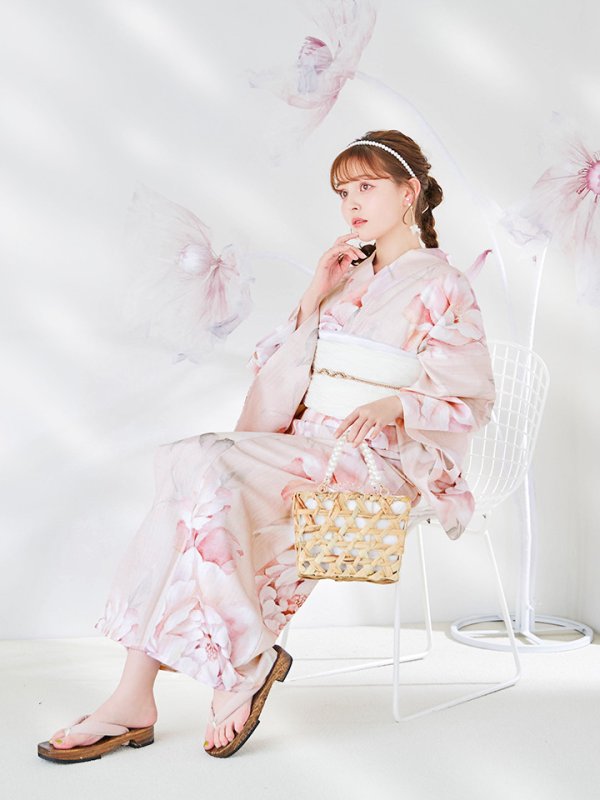 画像10: 【即日発送】くすみピンクスウィート牡丹浴衣【浴衣３点セット 浴衣/帯/下駄】[/YMT] (10)