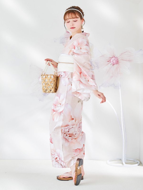 画像11: 【即日発送】くすみピンクスウィート牡丹浴衣【浴衣３点セット 浴衣/帯/下駄】[/YMT] (11)