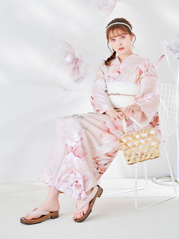 画像14: 【即日発送】くすみピンクスウィート牡丹浴衣【浴衣３点セット 浴衣/帯/下駄】[/YMT] (14)
