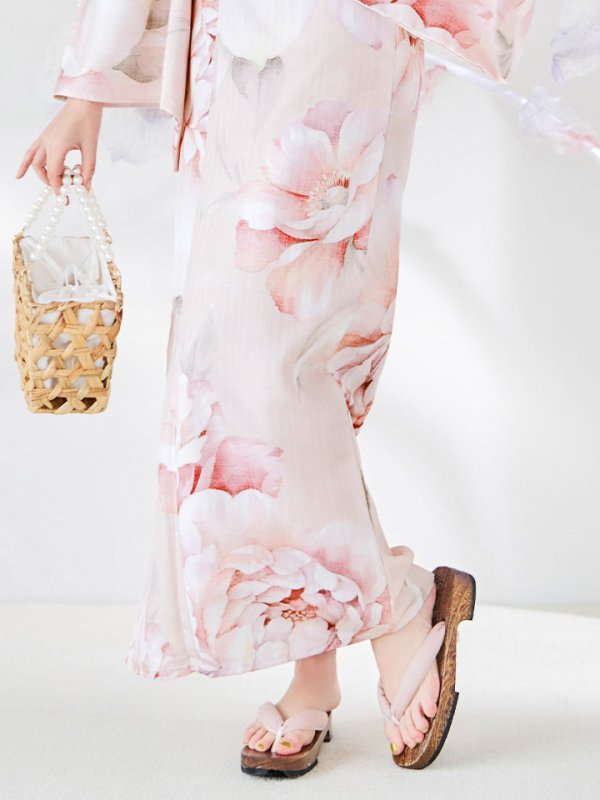 画像17: 【即日発送】くすみピンクスウィート牡丹浴衣【浴衣３点セット 浴衣/帯/下駄】[/YMT] (17)