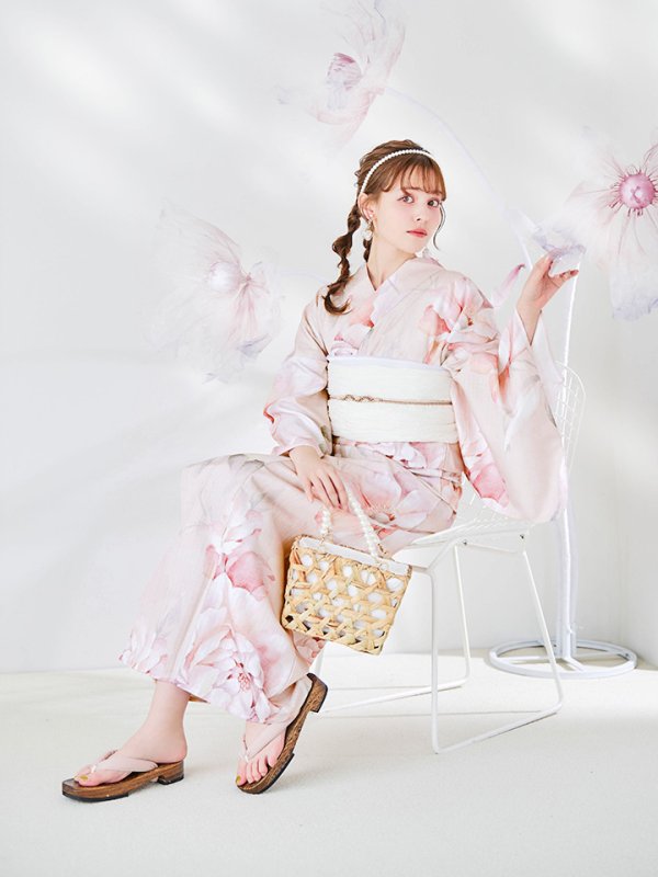 画像7: 【即日発送】くすみピンクスウィート牡丹浴衣【浴衣３点セット 浴衣/帯/下駄】[/YMT] (7)