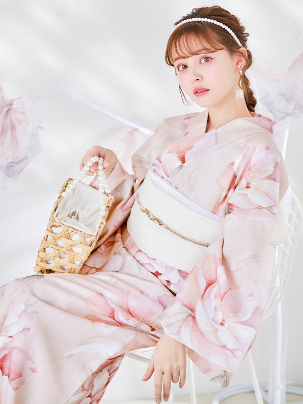 画像2: 【即日発送】くすみピンクスウィート牡丹浴衣【浴衣３点セット 浴衣/帯/下駄】[/YMT] (2)