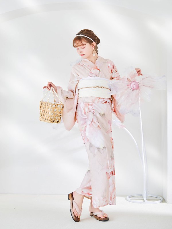 画像8: 【即日発送】くすみピンクスウィート牡丹浴衣【浴衣３点セット 浴衣/帯/下駄】[/YMT] (8)