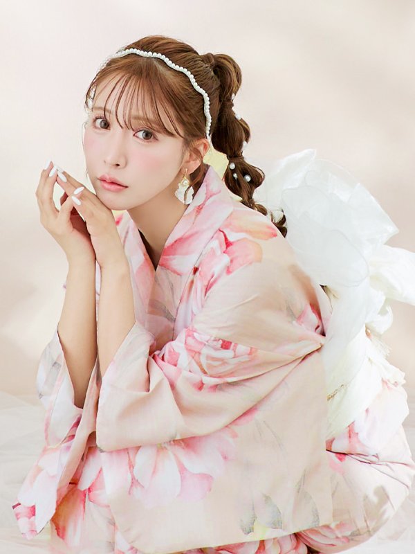 画像2: 【即日発送！】くすみピンクスウィート牡丹浴衣【浴衣３点セット 浴衣/帯/下駄】[YMT] (2)