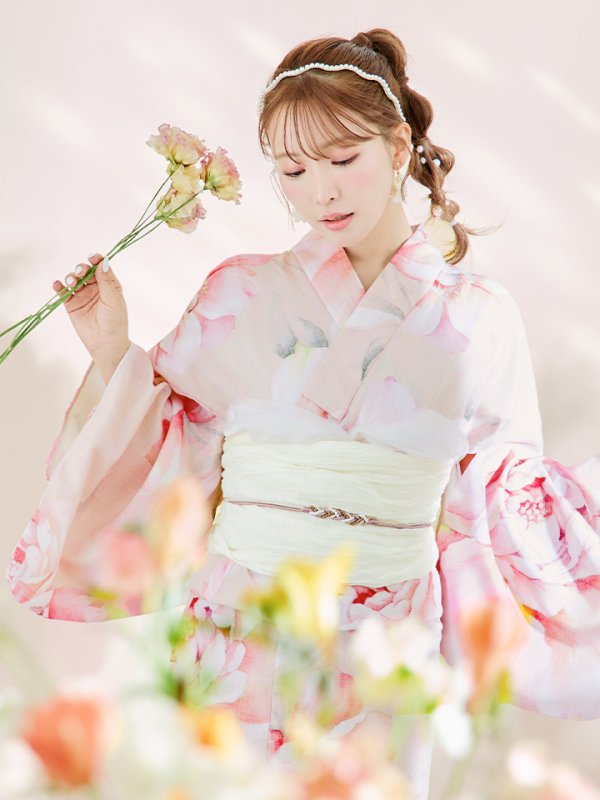 画像6: 【即日発送！】くすみピンクスウィート牡丹浴衣【浴衣３点セット 浴衣/帯/下駄】[YMT] (6)