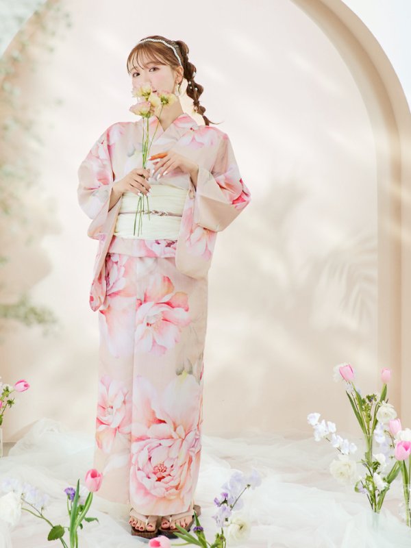 画像7: 【即日発送！】くすみピンクスウィート牡丹浴衣【浴衣３点セット 浴衣/帯/下駄】[YMT] (7)