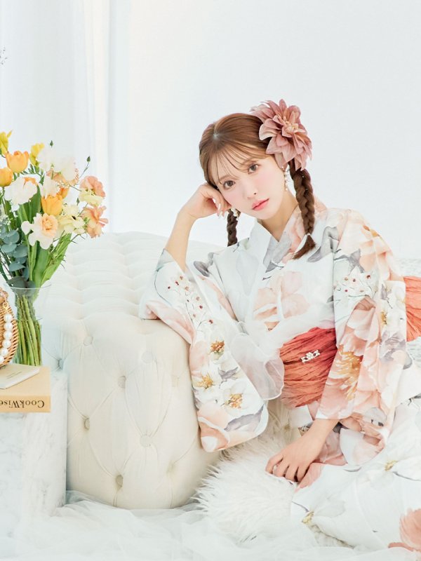 画像16: 【即日発送】アプリコットピンク牡丹浴衣【浴衣３点セット 浴衣/帯/下駄】[YMT] (16)