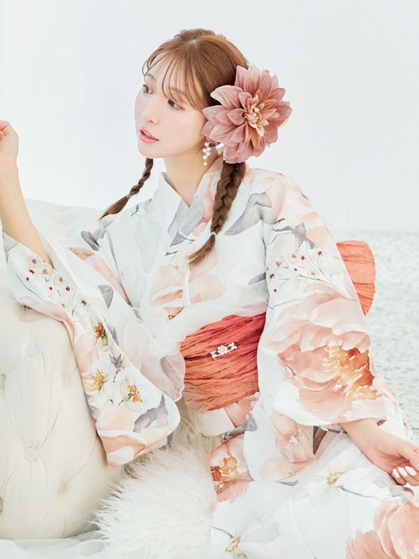 画像17: 【即日発送】アプリコットピンク牡丹浴衣【浴衣３点セット 浴衣/帯/下駄】[YMT] (17)