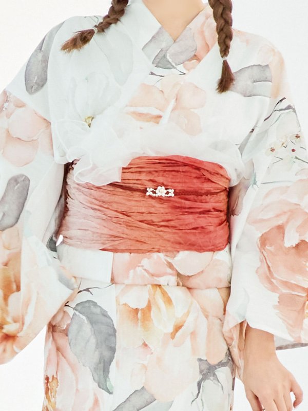 画像19: 【即日発送】アプリコットピンク牡丹浴衣【浴衣３点セット 浴衣/帯/下駄】[YMT] (19)