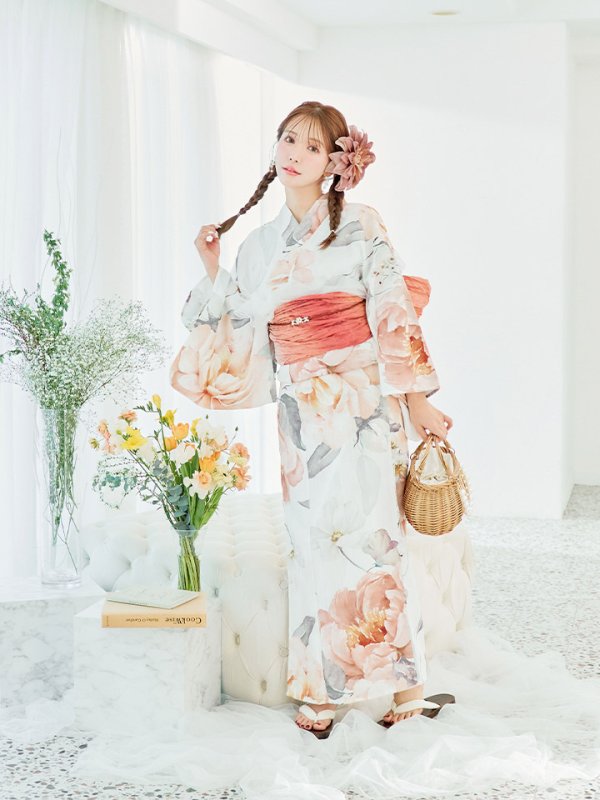 画像5: 【即日発送】アプリコットピンク牡丹浴衣【浴衣３点セット 浴衣/帯/下駄】[YMT] (5)