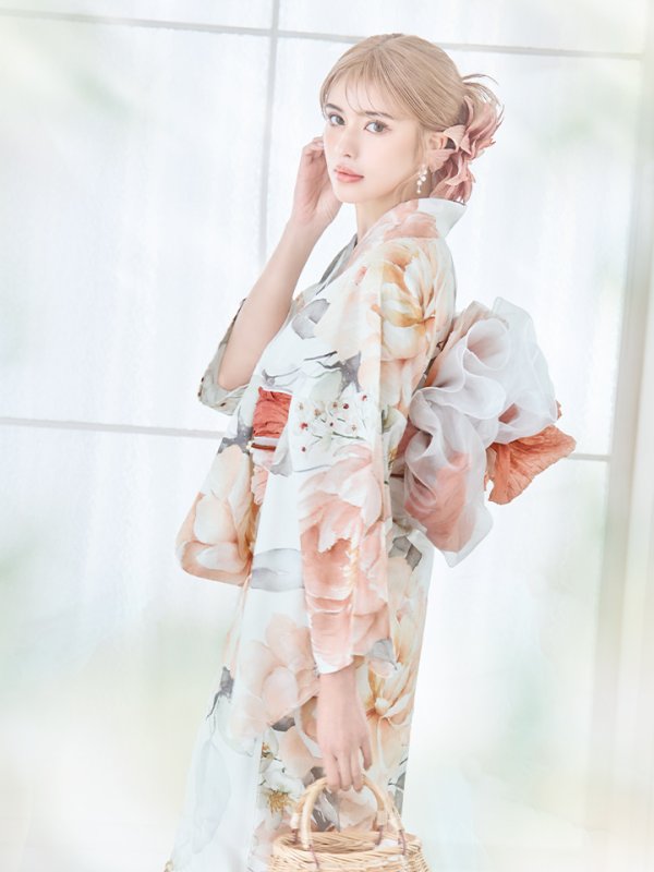 画像10: 【即日発送】アプリコットピンク牡丹浴衣【浴衣３点セット 浴衣/帯/下駄】[YMT] (10)