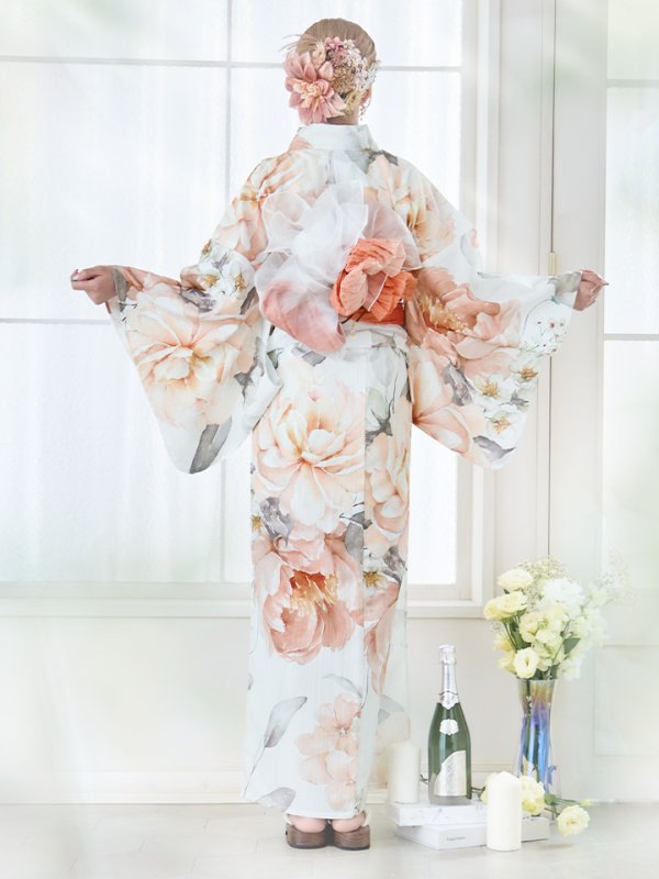 画像18: 【即日発送】アプリコットピンク牡丹浴衣【浴衣３点セット 浴衣/帯/下駄】[YMT] (18)