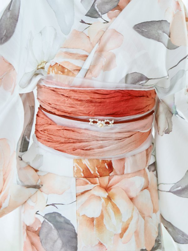 画像19: 【即日発送】アプリコットピンク牡丹浴衣【浴衣３点セット 浴衣/帯/下駄】[YMT] (19)