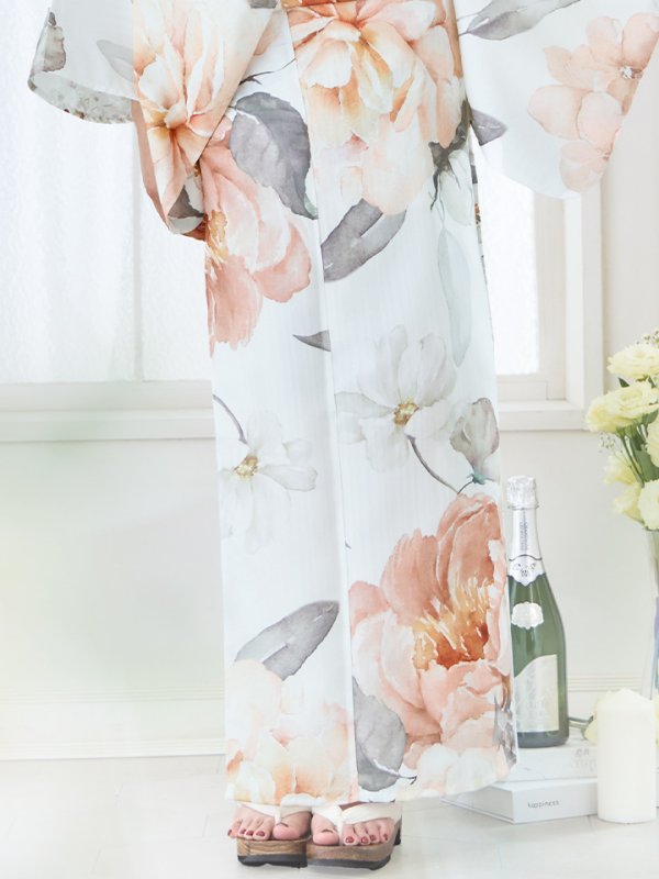 画像20: 【即日発送】アプリコットピンク牡丹浴衣【浴衣３点セット 浴衣/帯/下駄】[YMT] (20)