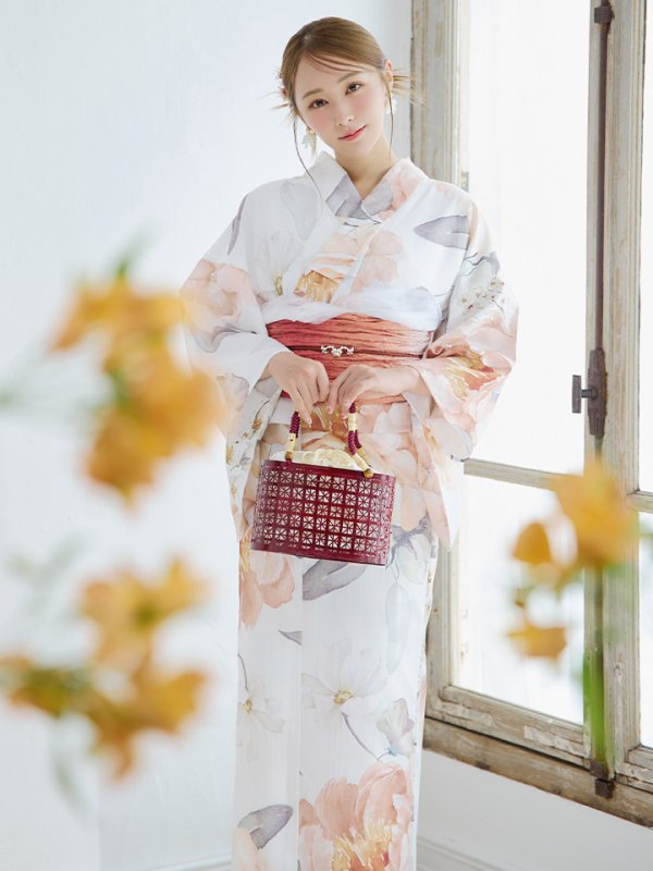 画像10: 【即日発送】アプリコットピンク牡丹浴衣【浴衣３点セット 浴衣/帯/下駄】[YMT] (10)