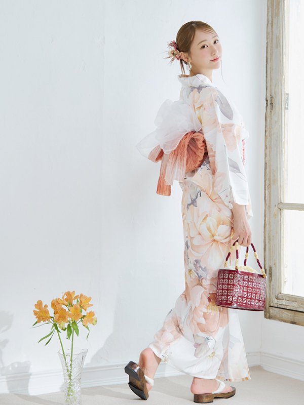 画像9: 【即日発送】アプリコットピンク牡丹浴衣【浴衣３点セット 浴衣/帯/下駄】[YMT] (9)