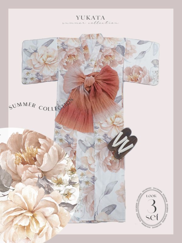画像24: 【即日発送】アプリコットピンク牡丹浴衣【浴衣３点セット 浴衣/帯/下駄】[YMT] (24)