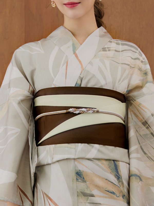 画像18: 【浴衣セール】【即日発送】ヘルシーリーフ柄ベージュ浴衣【浴衣３点セット 浴衣/帯/下駄】[YMT] (18)