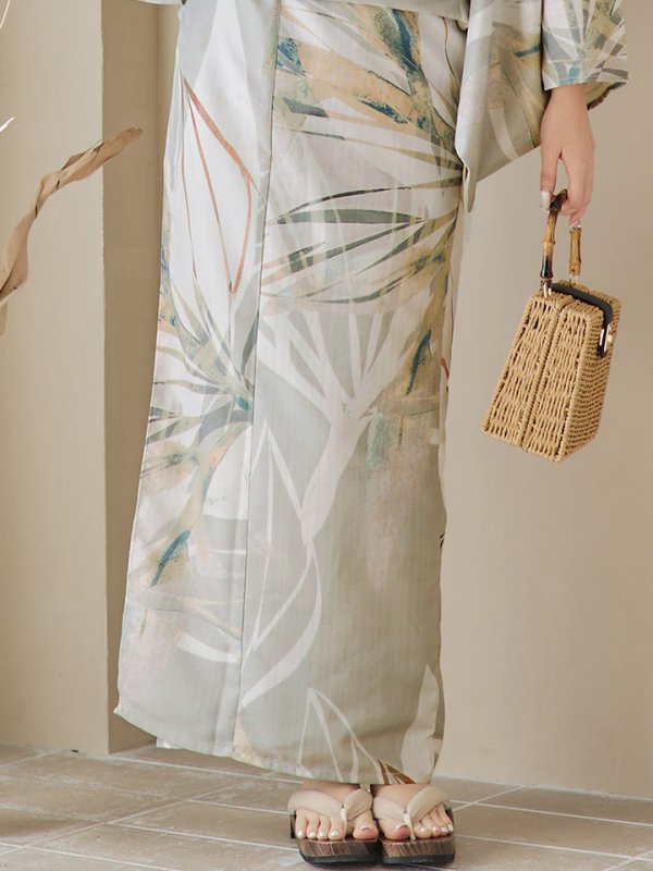 画像20: 【即日発送】【浴衣セール】ヘルシーリーフ柄ベージュ浴衣【浴衣３点セット 浴衣/帯/下駄】[YMT] (20)