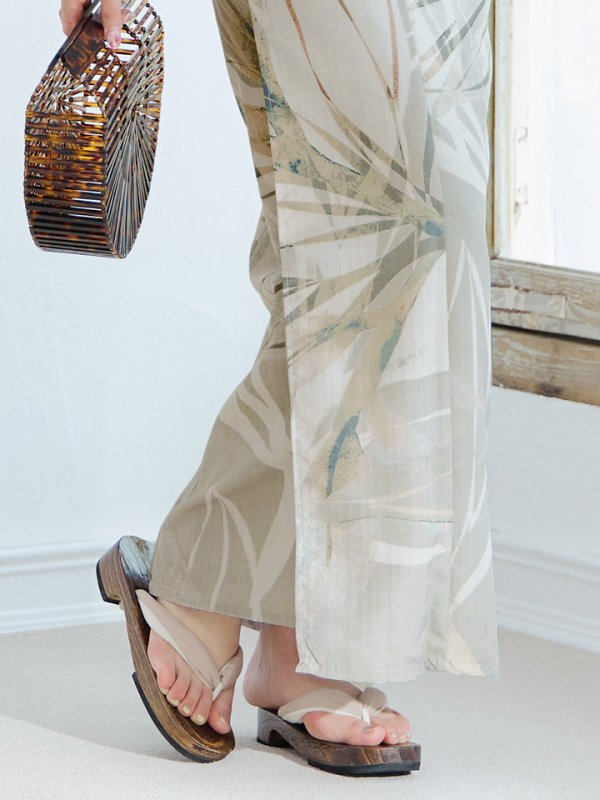 画像16: 【浴衣セール】【即日発送】ヘルシーリーフ柄ベージュ浴衣【浴衣３点セット 浴衣/帯/下駄】[YMT] (16)