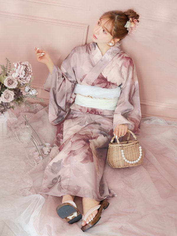 画像11: 【即日発送】アンティークフラワーピンク浴衣【浴衣３点セット 浴衣/帯/下駄】[YMT] (11)