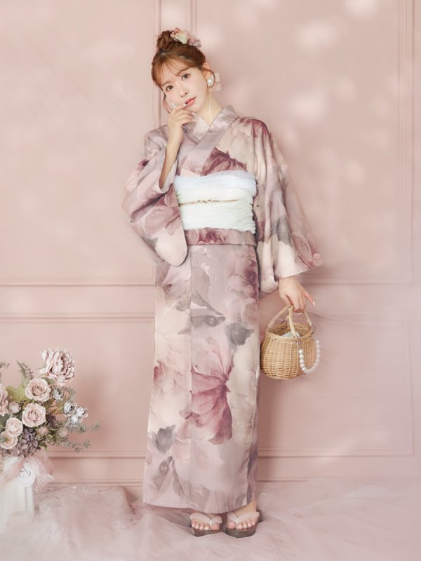画像5: 【即日発送】アンティークフラワーピンク浴衣【浴衣３点セット 浴衣/帯/下駄】[YMT] (5)