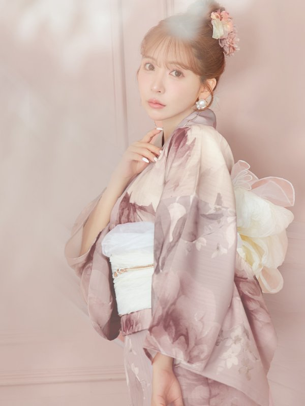 画像9: 【即日発送】アンティークフラワーピンク浴衣【浴衣３点セット 浴衣/帯/下駄】[YMT] (9)