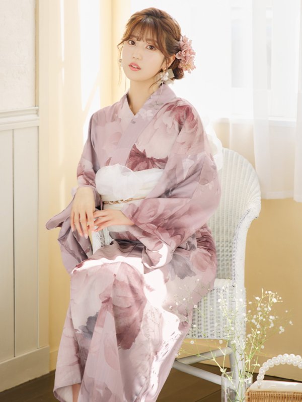画像1: 【即日発送】アンティークフラワーピンク浴衣 OBI-siwa-200-kj-13-OW / HIMO-900-yn-8-P / HEKO-800-sb-5-WH / YA-74-kn-P / GETA-01-kj-7-P / [YMT] (1)