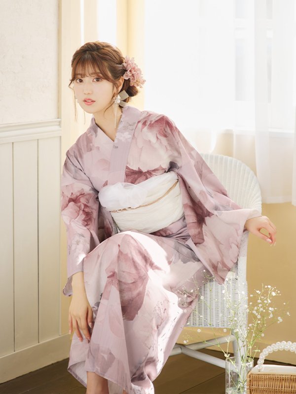 画像14: 【即日発送】アンティークフラワーピンク浴衣【浴衣３点セット 浴衣/帯/下駄】[YMT] (14)