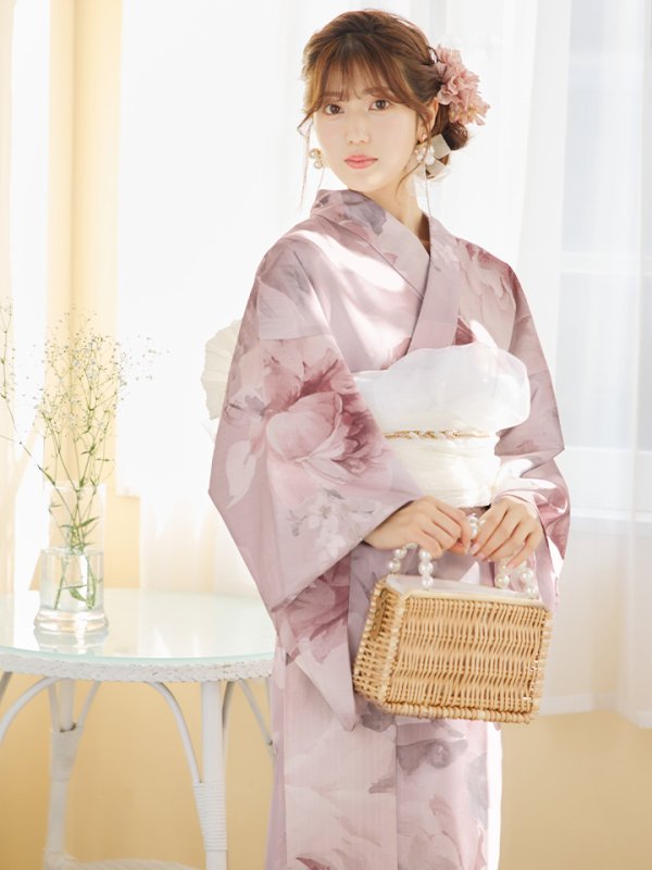 画像3: 【即日発送】アンティークフラワーピンク浴衣【浴衣３点セット 浴衣/帯/下駄】[YMT] (3)