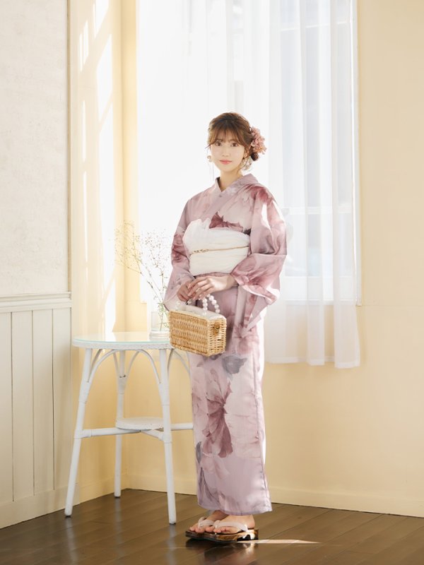 画像6: 【即日発送】アンティークフラワーピンク浴衣【浴衣３点セット 浴衣/帯/下駄】[YMT] (6)