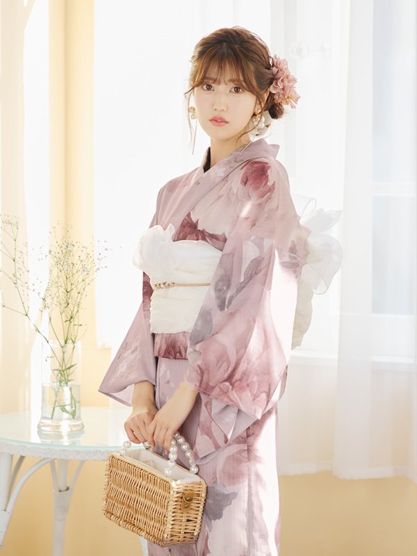 画像9: 【即日発送】アンティークフラワーピンク浴衣【浴衣３点セット 浴衣/帯/下駄】[YMT] (9)