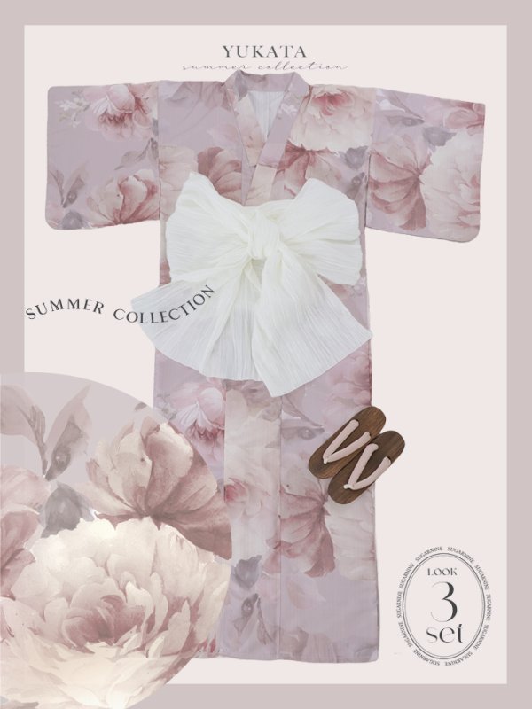 画像20: 【即日発送】アンティークフラワーピンク浴衣【浴衣３点セット 浴衣/帯/下駄】[YMT] (20)