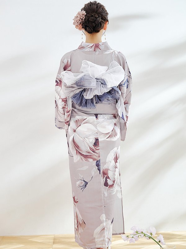 画像14: 【浴衣セール！】ロマンティックピオニー浴衣【浴衣３点セット 浴衣/帯/下駄】OBI-g-500-kj-8-GY / HIMO-900-yn-4-GYxGY / HEKO-800-sb-5-WH / GETA-01-kj-3-IV/ [YMT] (14)