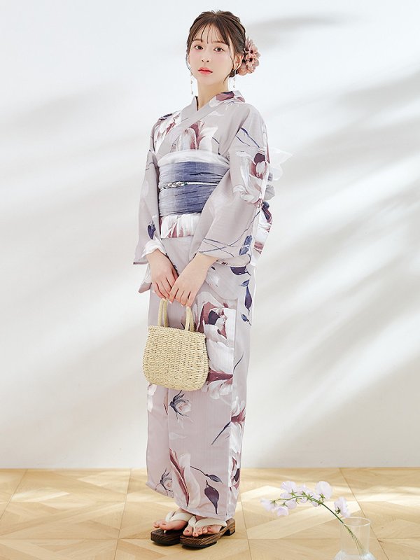 画像4: 【浴衣セール！】ロマンティックピオニー浴衣【浴衣３点セット 浴衣/帯/下駄】OBI-g-500-kj-8-GY / HIMO-900-yn-4-GYxGY / HEKO-800-sb-5-WH / GETA-01-kj-3-IV/ [YMT] (4)