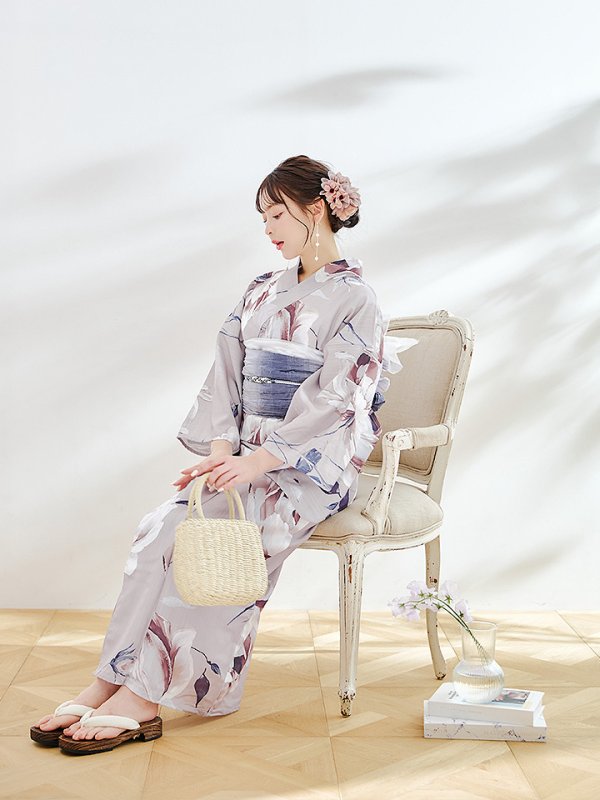 画像5: 【浴衣セール！】ロマンティックピオニー浴衣【浴衣３点セット 浴衣/帯/下駄】OBI-g-500-kj-8-GY / HIMO-900-yn-4-GYxGY / HEKO-800-sb-5-WH / GETA-01-kj-3-IV/ [YMT] (5)