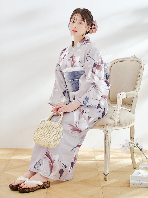 画像6: 【浴衣セール！】ロマンティックピオニー浴衣【浴衣３点セット 浴衣/帯/下駄】OBI-g-500-kj-8-GY / HIMO-900-yn-4-GYxGY / HEKO-800-sb-5-WH / GETA-01-kj-3-IV/ [YMT] (6)
