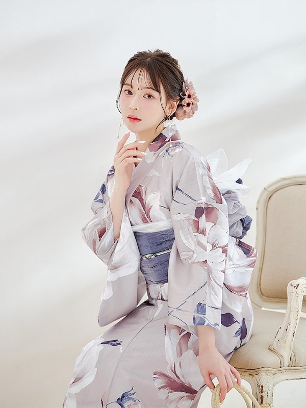 画像8: 【浴衣セール！】ロマンティックピオニー浴衣【浴衣３点セット 浴衣/帯/下駄】OBI-g-500-kj-8-GY / HIMO-900-yn-4-GYxGY / HEKO-800-sb-5-WH / GETA-01-kj-3-IV/ [YMT] (8)